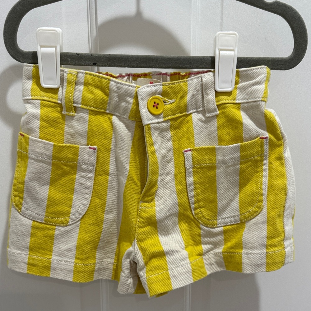 Mini Boden Yellow and White Striped Shorts